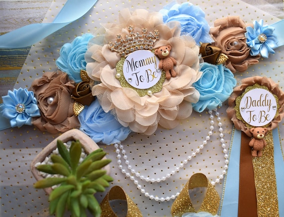Blue Bear Baby Shower, Teddy Bear Blue Maternity Sash, Teddy Bear Corsage Pin, Bear Mommy To Be, Bear Daddy To Be, Bear Baby Shower, Custom