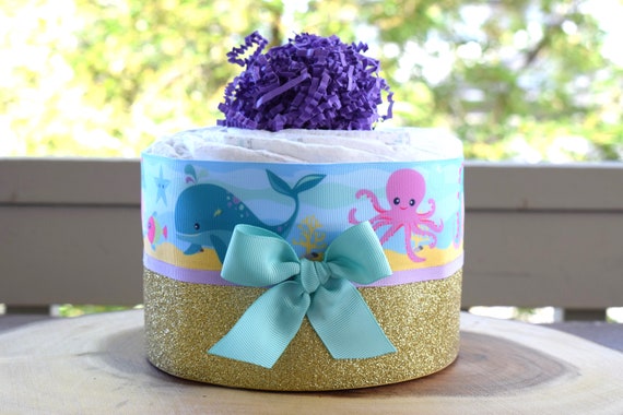 Under The Sea Mini Diaper Cake Baby Shower, Baby Shower Centerpieces Decorations, Girls Room Nursery Decor, New Mom Gifts, Baby Shower Gift
