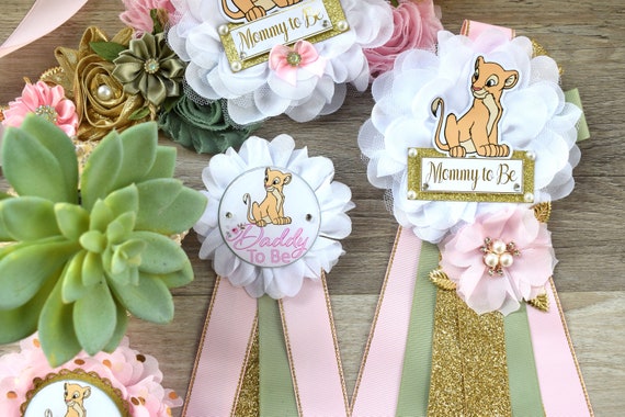 Nala Baby Shower Set, Maternity Sash, Pink Nala Maternity Sash, Lion Mommy To Be Ribbon, Daddy To Be Pin, Nala Baby Shower Gift, Custom