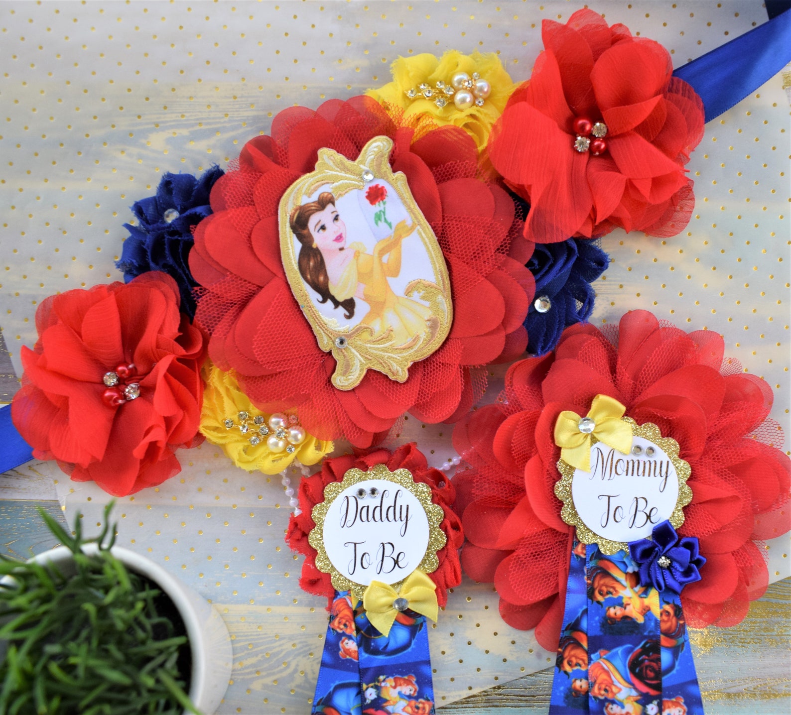 The Beauty And The Beast Baby Shower Red Royal Blue Gold Etsy