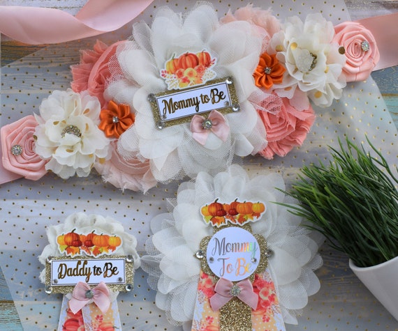 Pumpkin Baby Shower, Orange Coral Corsage Pins, Pumpkin Mommy To Be Pin, Pumpkin Daddy To Be Pin, Pumpkin Baby Shower Gift, Fall Baby Shower