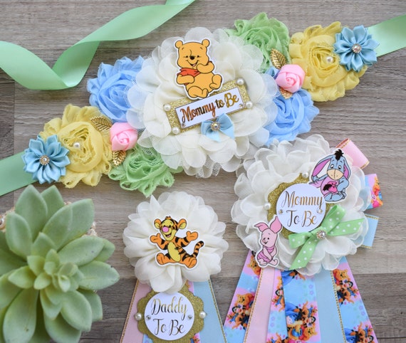 Gender Reveal Baby Shower, Pink Yellow Mommy To Be Ribbon, Daddy To Be Pin, Custom