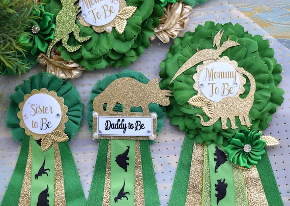 Gold Dinosaur Baby Shower, Green Gold Maternity Sash, Mommy To Be Pin, Daddy To Be Pin, Baby Shower Gift, Custom Order Welcome
