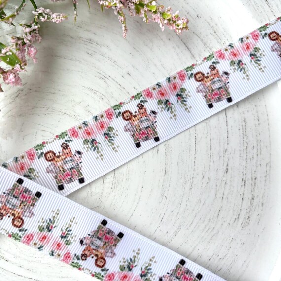 Girl Jeep Animal Safari Grosgrain Ribbon, Diaper Cake Ribbon, Pink Baby Safari Ribbon || 3 Yards of Ribbon - 1" (25mm)