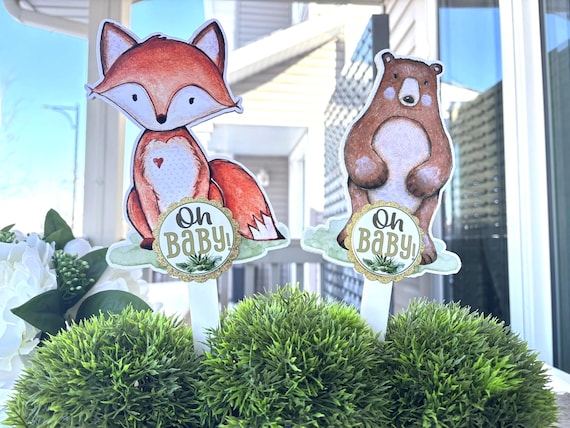 Woodland Cake Topper, Woodland Centerpieces Decorations, Fox Bear Deer Rabbit Raccoon, Girl and Boy Room Nursery Decor, New Mom Gifts- S0005