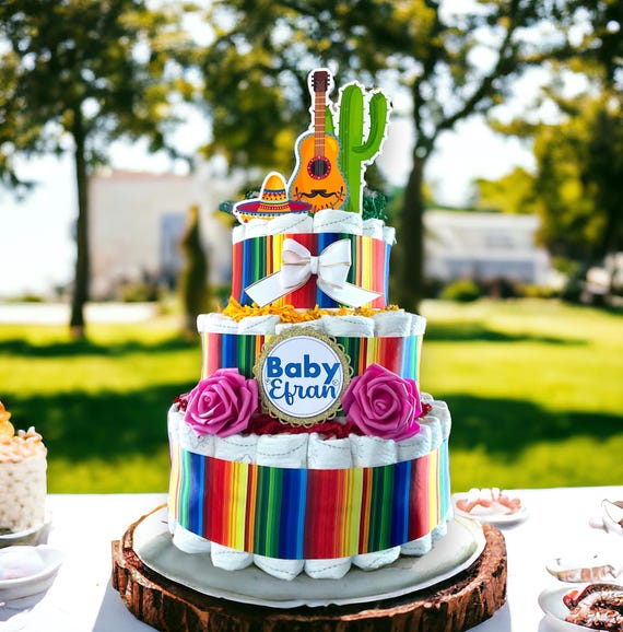 Mexico Sarape Diaper Cake Baby Shower, Mexican Diaper Cake Centerpieces Decor, Sarape Room Nursery Decor, New Mom Gift II 3 Tier Diaper