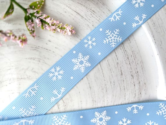 Snowflakes Grosgrain Ribbon, Diaper Cake Ribbon, Blue Snowflake Ribbon || 3 Yards of Ribbon - 1" (25mm)