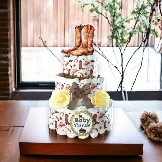 Cowboy Western Diaper Cake Baby Shower, Boots Hat Diaper Cake Centerpieces Decor, Western Baby Shower, Room Nursery Decor, New Mom Gifts