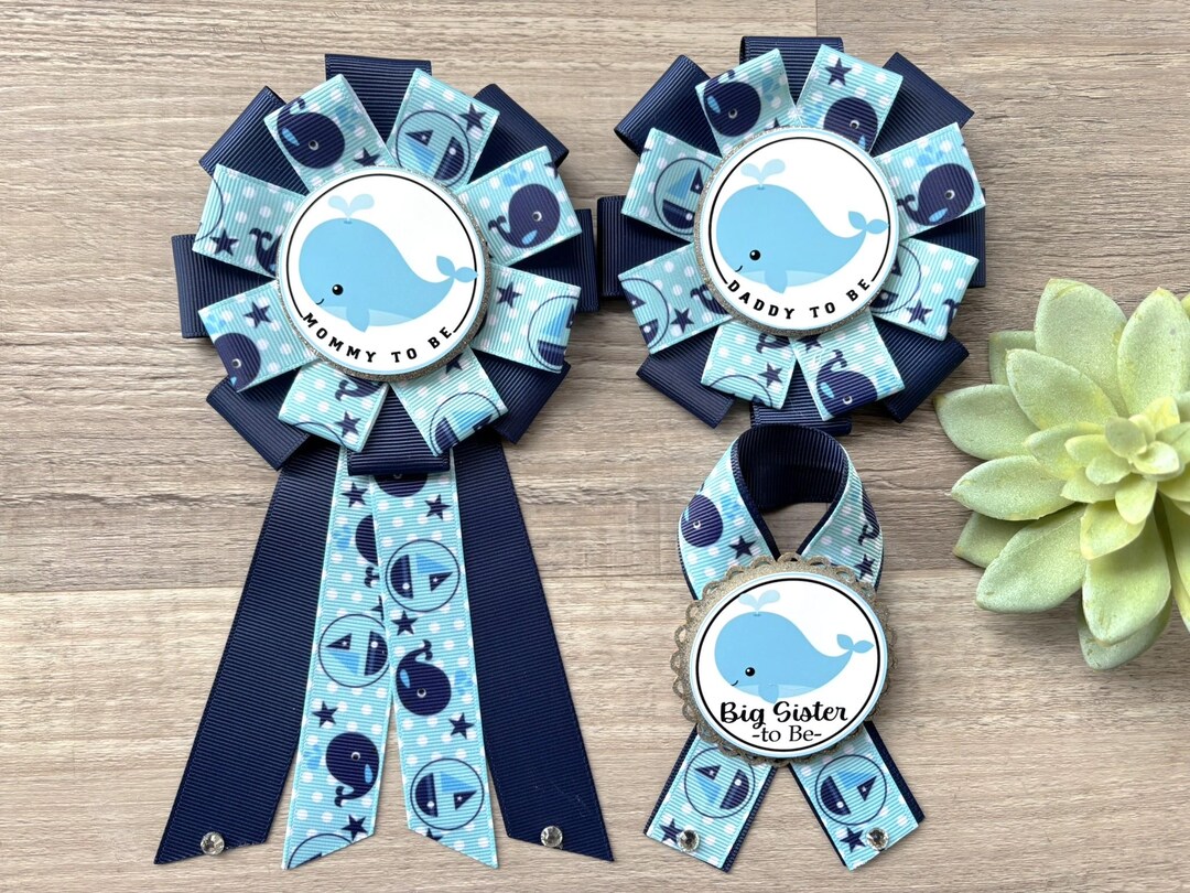 Whale Baby Shower, Mommy to Be Ribbon Pin, Daddy to Be Ribbon Pin ...
