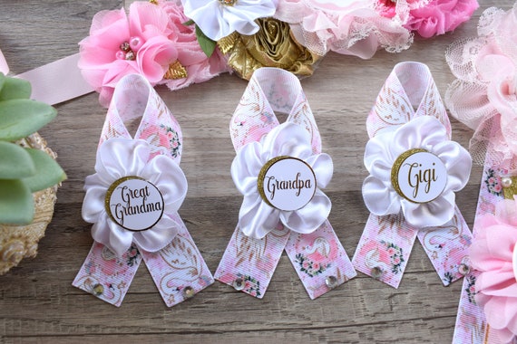 Swan Pink Gold Flower Sash, Swan Pink Gold Baby Shower Sash, Pink Gold White Pregnant Sash, Mommy and Daddy To Be, Swan Baby Shower