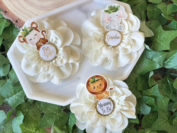 Baby Safari Baby Shower Pin, Mommy To Be Pin, Daddy To Be Pin, Big Sister, Big Brother, Grandma, Grandpa, Custom Wording Available