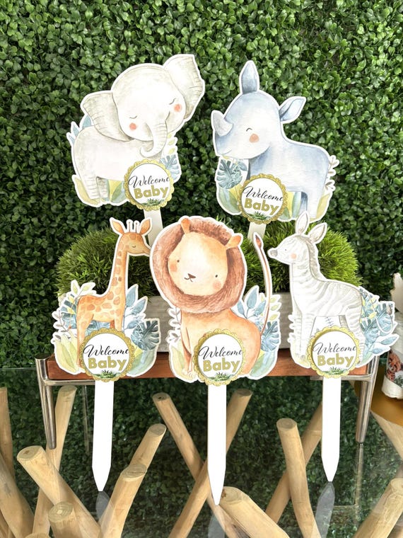 Boho Safari Cake Toppers, Baby Shower Party, Baby Shower Centerpieces Decorations, Boy Room Nursery Decor, New Mom Gifts - S0002