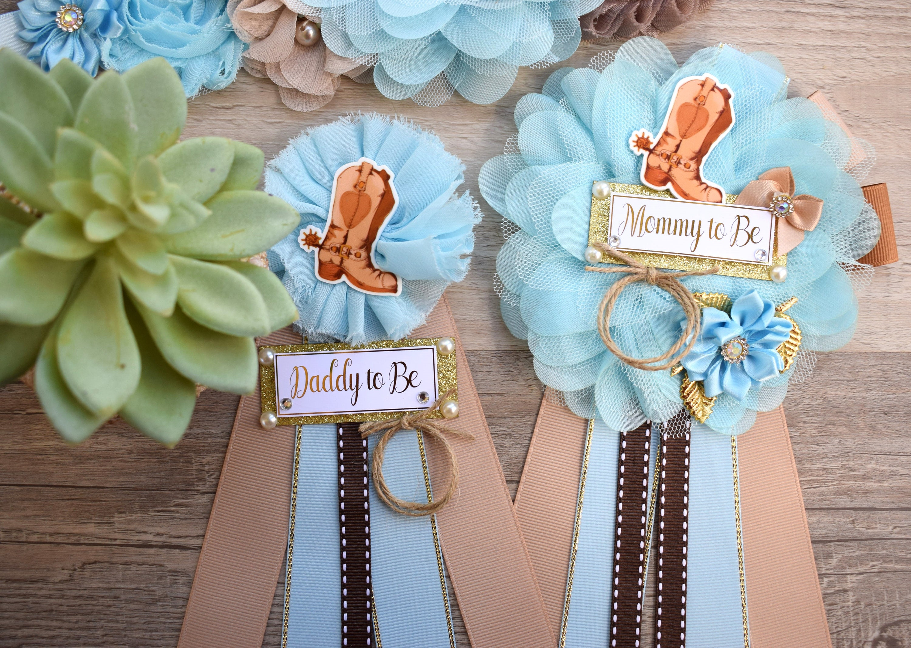 Cowboy Baby Shower, Blue Cowboy Maternity Sash, Boy Cowboy Mommy and Daddy  to Be Pin, Blue Brown Flower Sash, Blue Boot Hat Corsage Pin -  Denmark