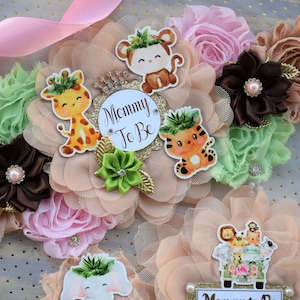 Girl Safari Jungle Maternity Sash, Pink Safari Maternity Sash, Animal Mommy To Be Ribbon, Daddy To Be Pin, Baby Shower Gift, Custom
