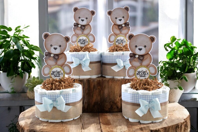 Blue Boy Teddy Bear Mini Diaper Cake Baby Shower, Colors Baby Shower ...