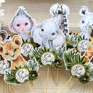 Jungle Safari Cake Toppers, Baby Shower Party, Baby Shower Centerpieces Decorations, Boy Room Nursery Decor, New Mom Gifts - S0001