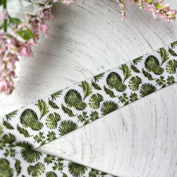 Green Leaf Grosgrain Ribbon, Diaper Cake Ribbon, Greenery Ribbon || 3 Yards of Ribbon - 1" (25mm)