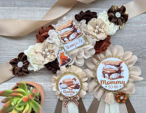 S'mores Baby Shower, Marshmallow Chocolate Maternity Sash, Mommy To Be Pin, Daddy To Be Pin, Camping Campfire Camper, Custom Order Welcome