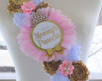 Princess Pink White Gold Shoulder Sash, Princess Gold Shoulder Sash, Princess Baby Shower, Mommy&#39;s Princess Sash, Pink Gold Shower, Custom