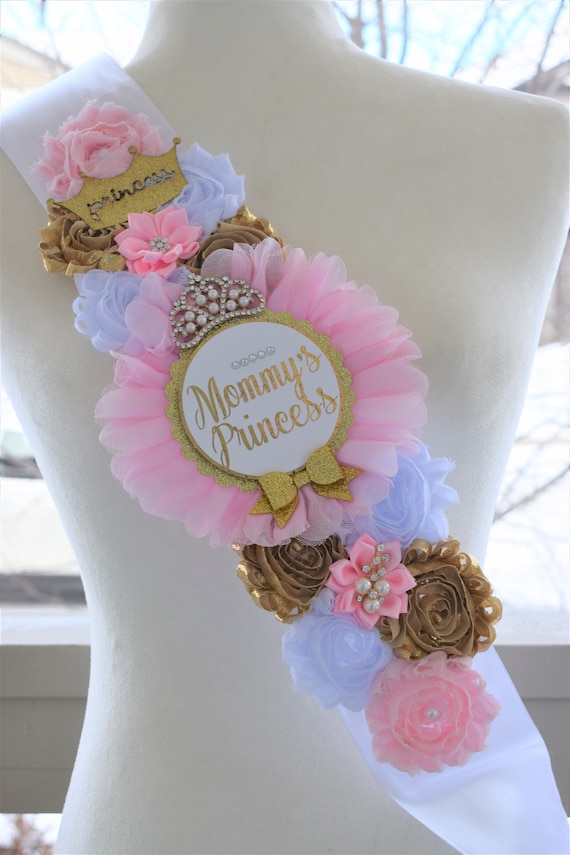 Princess Pink White Gold Shoulder Sash, Princess Gold Shoulder Sash, Princess Baby Shower, Mommy's Princess Sash, Pink Gold Shower, Custom