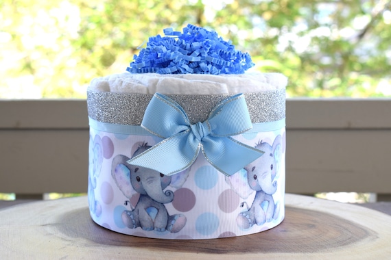 Blue Elephant Mini Diaper Cake Baby Shower, Baby Shower Centerpieces Decorations, Girls Room Nursery Decor, New Mom Gifts, Baby Shower Gift