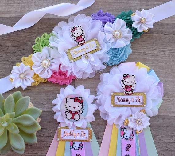 Girl Pastel Colors Baby Shower, Maternity Sash, Blue Yellow Pink Lavender Baby Shower, Mommy to Be Pin, Daddy To Be Pin