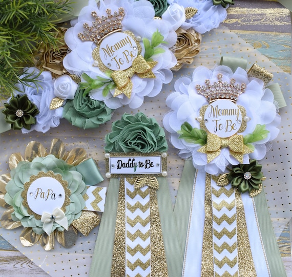 Greenery Maternity Sash, Baby Shower, Green White Gold Belly Sash, Greenery Flower Sash, Greenery Baby Shower Maternity Sash, Custom