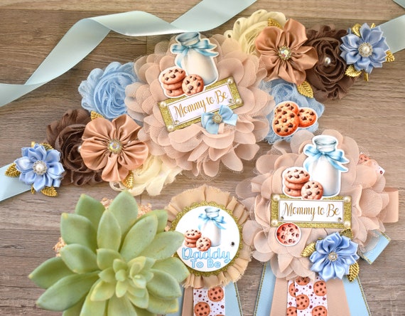 Cookie And Milk Baby Shower, Cookie Maternity Sash, Milk Mommy To Be Pin, Daddy To Be Pin, Custom Welcome