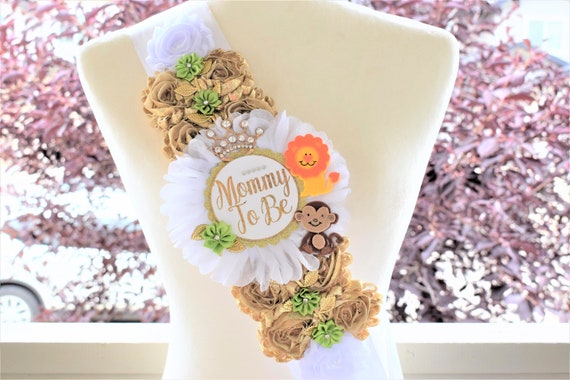 Safari Jungle Shoulder Sash, Baby Shower, Jungle Safari Shoulder Sash, Safari Flower Sash, Safari Shoulder Sash, Baby Shower Shoulder Sash