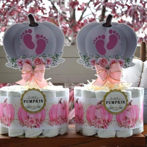 Girl Pumpkin Mini Diaper Cake Baby Shower, Pink Girl Pumpkin Baby Shower Centerpieces Decorations, Girly Shower Party Decor, New Mom Gifts