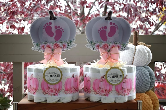 Girl Pumpkin Mini Diaper Cake Baby Shower, Pink Girl Pumpkin Baby Shower Centerpieces Decorations, Girly Shower Party Decor, New Mom Gifts