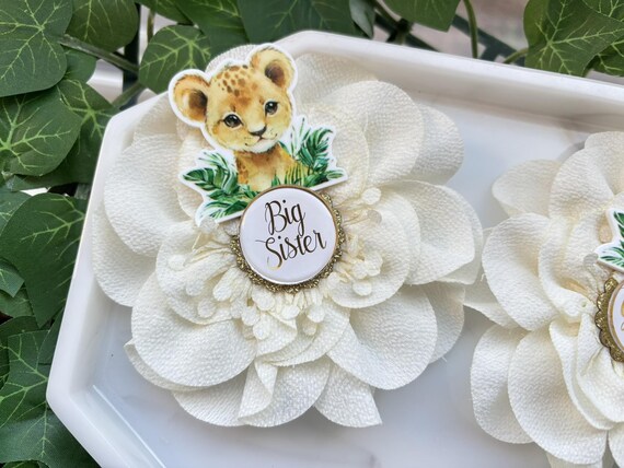 Lion Animal Safari Baby Shower Pin, Mommy To Be Pin, Daddy To Be Pin, Big Sister, Big Brother, Grandma, Grandpa, Custom Wording Available