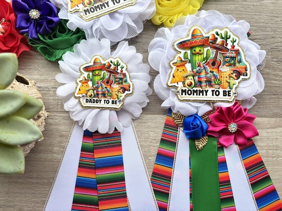 Mexico Fiesta Serape Baby Shower, Fiesta Maternity Sash, Mommy To Be Pin, Mexican Daddy To Be Pin, Baby Shower Gift, Custom Welcome