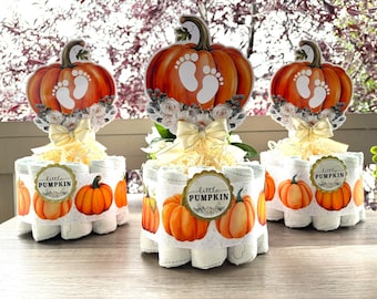 Pumpkin Mini Diaper Cake Baby Shower, Gender Reveal Pumpkin Baby Shower Centerpieces Decorations, Neutral Shower Party Decor, New Mom Gifts