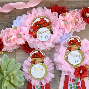 Strawberry Baby Shower, Girl Red Stawberry Maternity Sash, Mommy To Be Ribbon Pin, Daddy To Be Pin, Fruit Baby Shower, Custom
