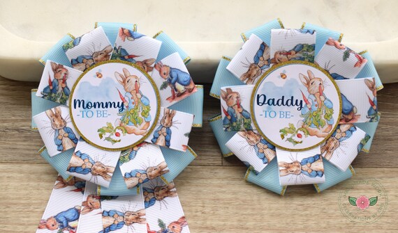 Rabbit Baby Shower, Bunny Mommy to Be Ribbon Pin, Daddy To Be Pin, Maternity Sash, Parent's Badge Pin