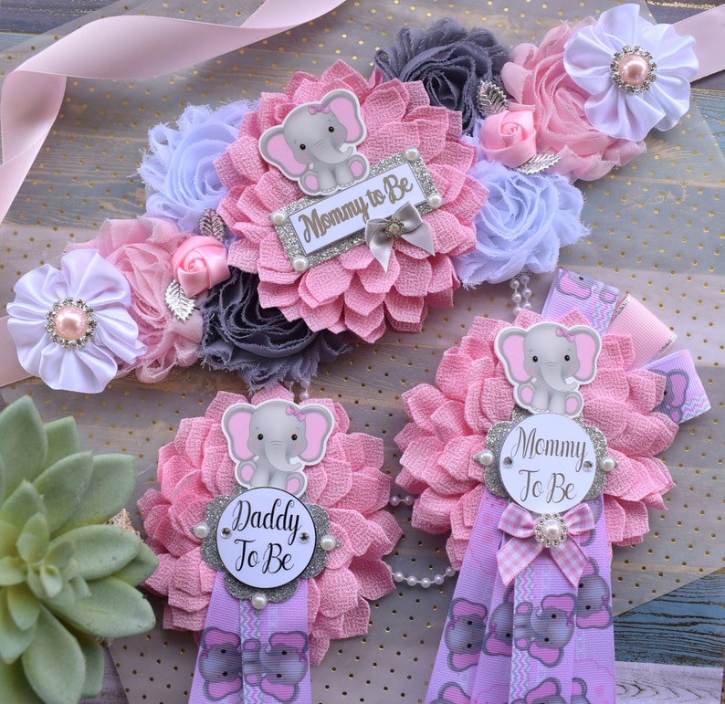 Pink Elephant Baby Shower Girl Pink Elephant Sash and Pin Etsy