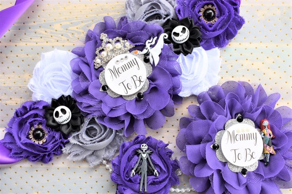 NMBC Baby Shower, Halloween Baby Shower, Purple Flower Sash, Purple Black Maternity Sash, Mommy To Be Pin, Daddy To Be
