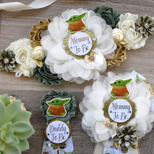 Superhero Baby Shower, Green Ivory Mommy To Be Ribbon, Maternity Sash, Ivory Green Baby Shower, Daddy To Be Pin, Custom