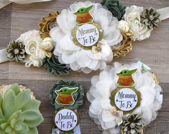 Superhero Baby Shower, Green Ivory Mommy To Be Ribbon, Maternity Sash, Ivory Green Baby Shower, Daddy To Be Pin, Custom