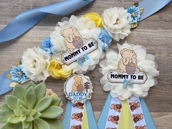 Classic Winnie Baby Shower, Mom To Be Sash & Pins, Daddy To Be, Family Pins, Winnie Theme, Mommy To Be Ribbon, Mom To Be Gift