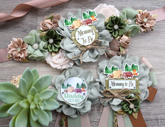 Fox Woodland Baby Shower, Sage Green Fox Woodland Maternity Sash, Fox Mommy To Be Corsage Pin, Woodland Daddy To Be Pin, Fox Woodland Shower