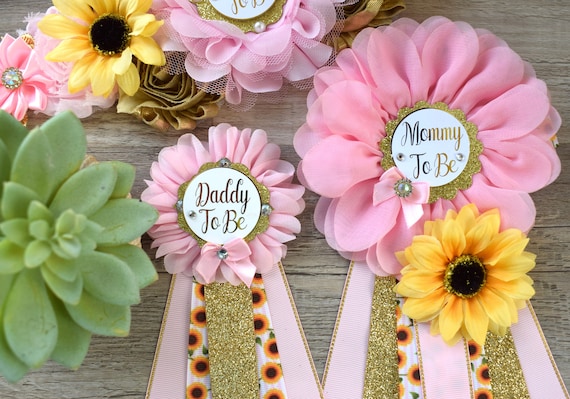 Pink Sunflower Baby Shower, Yellow Gold Pink Maternity Sash, Girl Sunflower Baby Shower, Pink Sunflower Mommy to Be, Daddy To Be, Custom