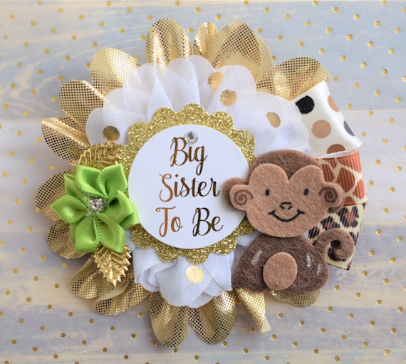 Safari Baby Shower, Safari Jungle Flower Big Sister Corsage Pin Set, Safari Sister Pin, Safari Flower, Safari Corsage Pin, Safari Shower