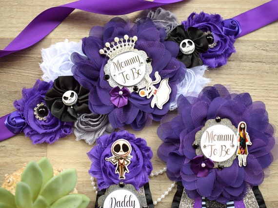 Halloween Baby Shower, Purple Maternity Sash, Purple Black Maternity Sash, Mommy To Be Badge, Daddy To Be Pin, Custom Items