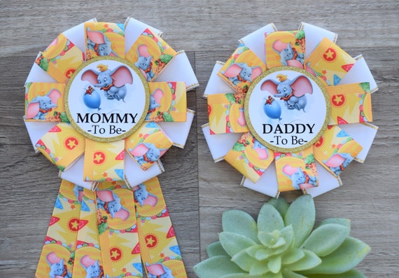 Gender Reveal Dumbo Elephant Baby Shower, Yellow Parent Corsage Pin, Mommy To Be Pin, Daddy To Be Pin, Elephant Baby Shower, Custom