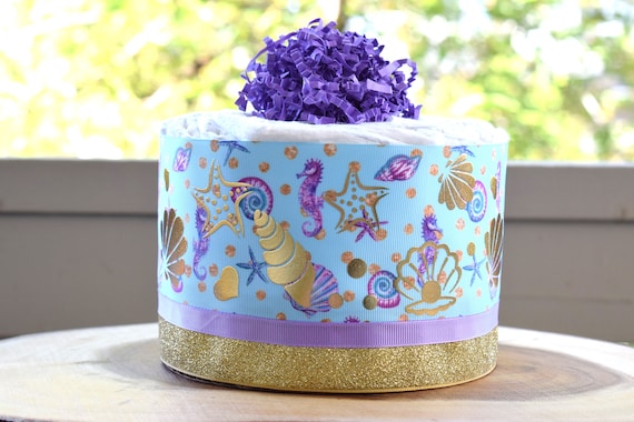 Mermaid Mini Diaper Cake Baby Shower, Baby Shower Centerpieces Decorations, Girls Room Nursery Decor, New Mom Gifts, Baby Shower Gift