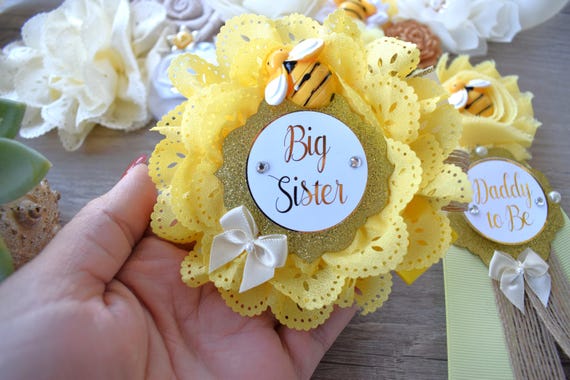 Bumble Bee Baby Shower, Yellow Flower Sash and Corsage Pin, Bumble Bee Baby Shower, Gender Reveal Maternity Sash, Bumble Bee Theme, Custom