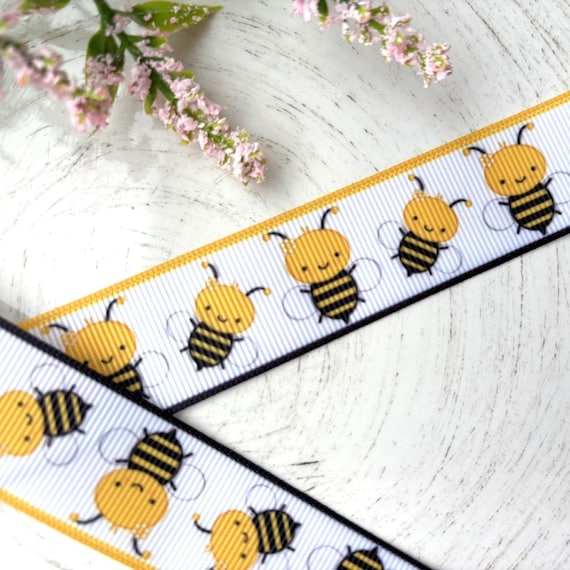 Bumble Bee Grosgrain Ribbon, Diaper Cake Ribbon, Yellow and Black Ribbon || 3 Yards of Ribbon - 1" (25mm)