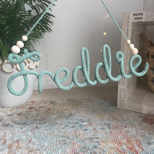 Beaded Knitted Name - Wire Word Name Wall Hanging - Nursery Newborn Decor